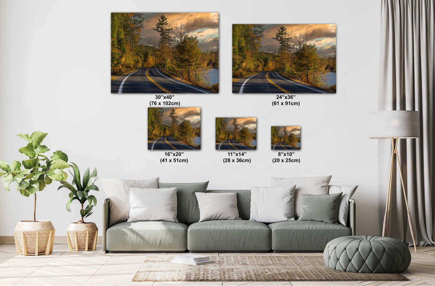 Lonely road along the lake. Loon Lake, Adirondacks colors mountains metal print canvas print wall art