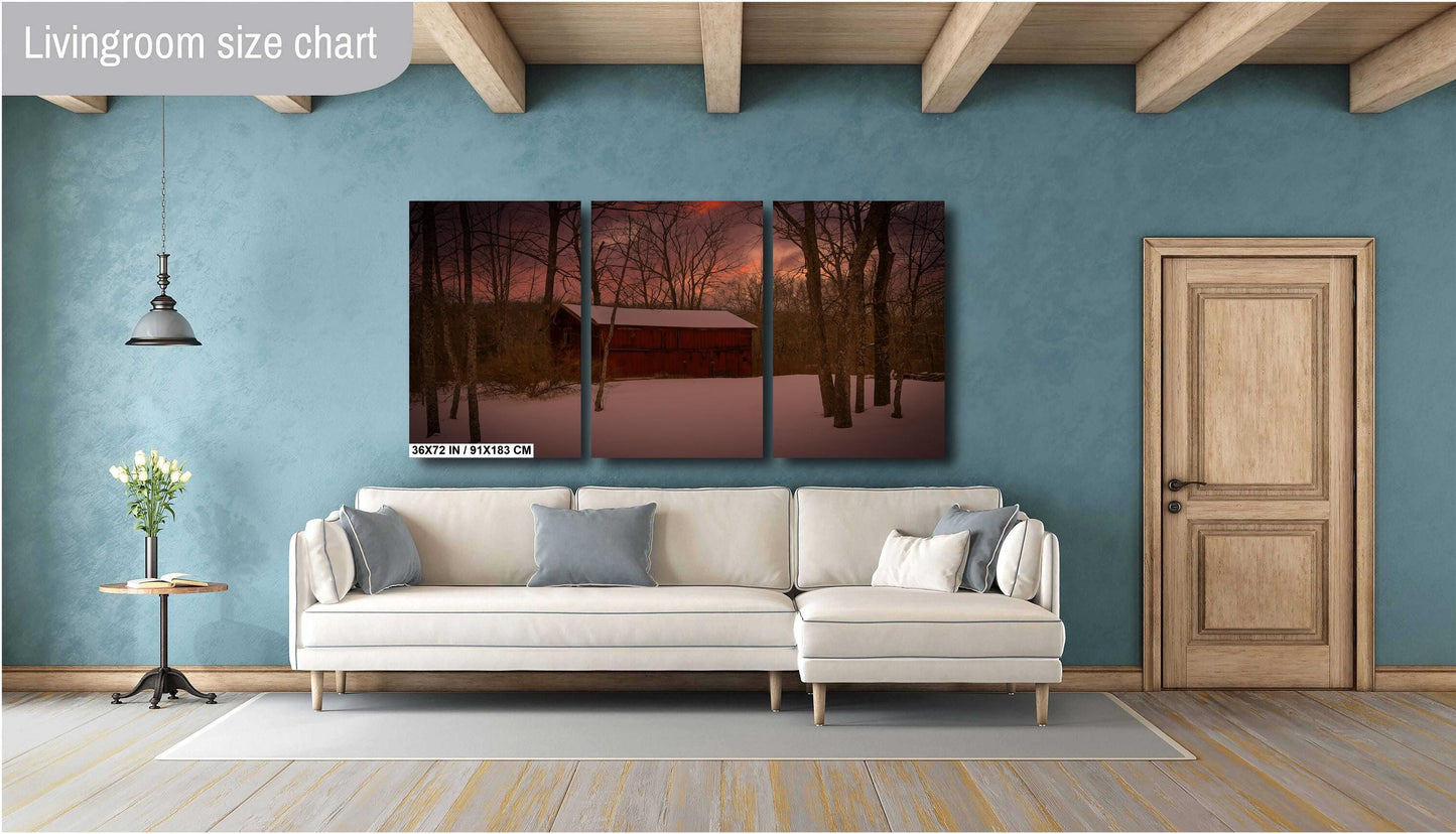 Sunset over an old barn in woods Dutchess county NY cannvas print metal print country wall art