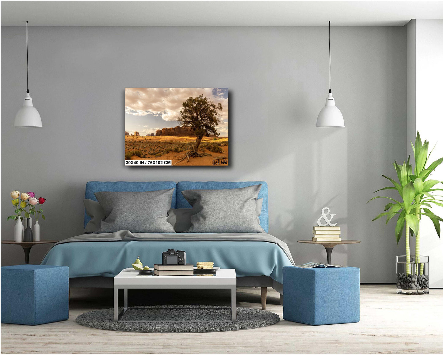 Desert tree amongst the buttes Monument Valley wall art canvas acrylic and metal prints