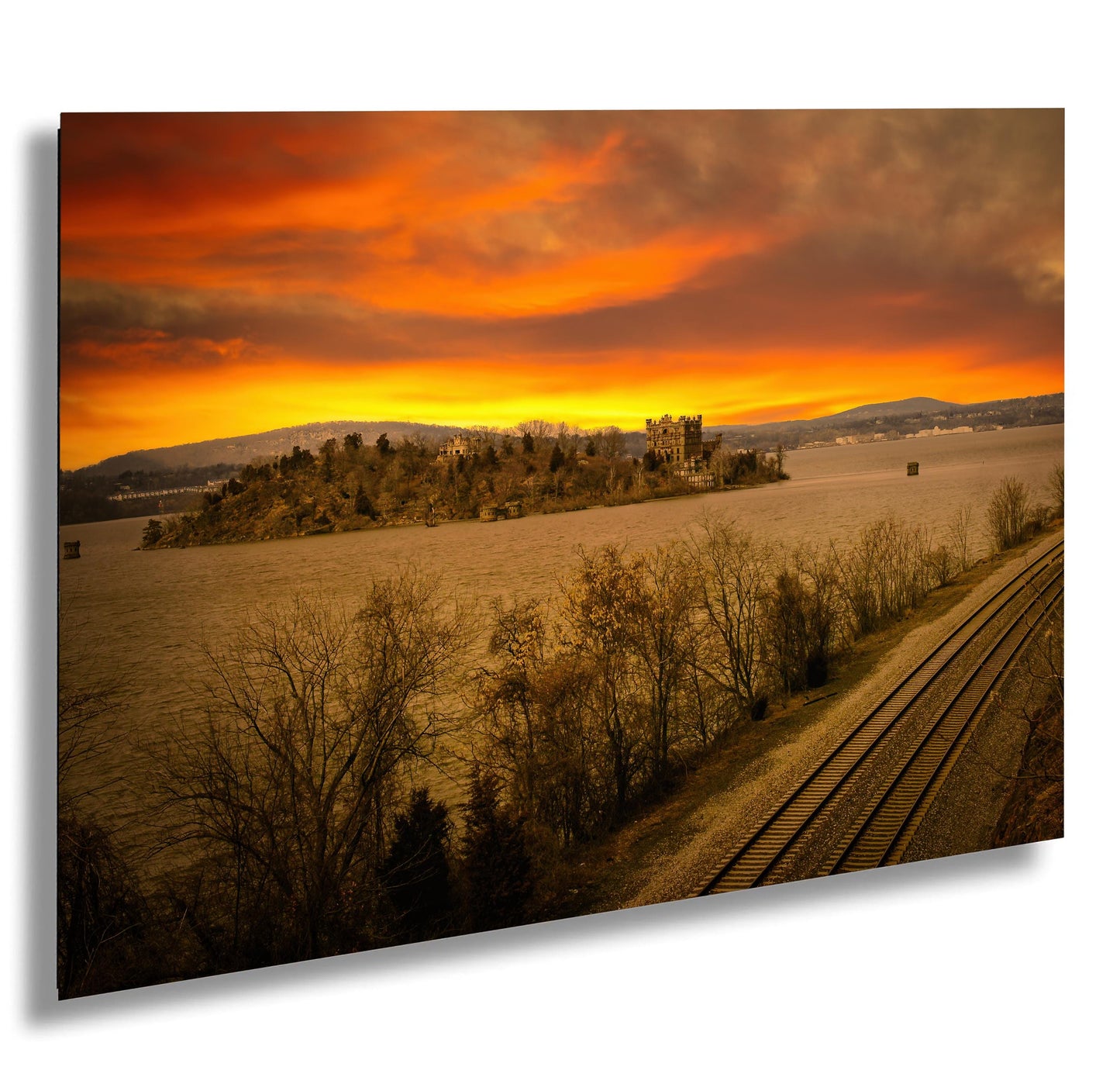 Sunset over Bannerman's and the tracks Hudson River Hudson Valley Bannerman's island canvas print metal print wall art