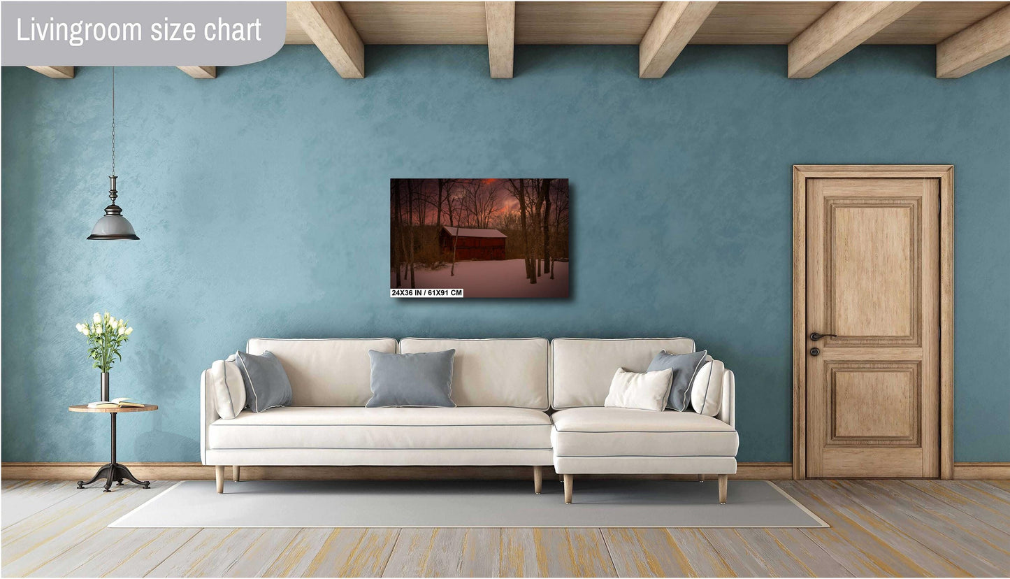 Sunset over an old barn in woods Dutchess county NY cannvas print metal print country wall art