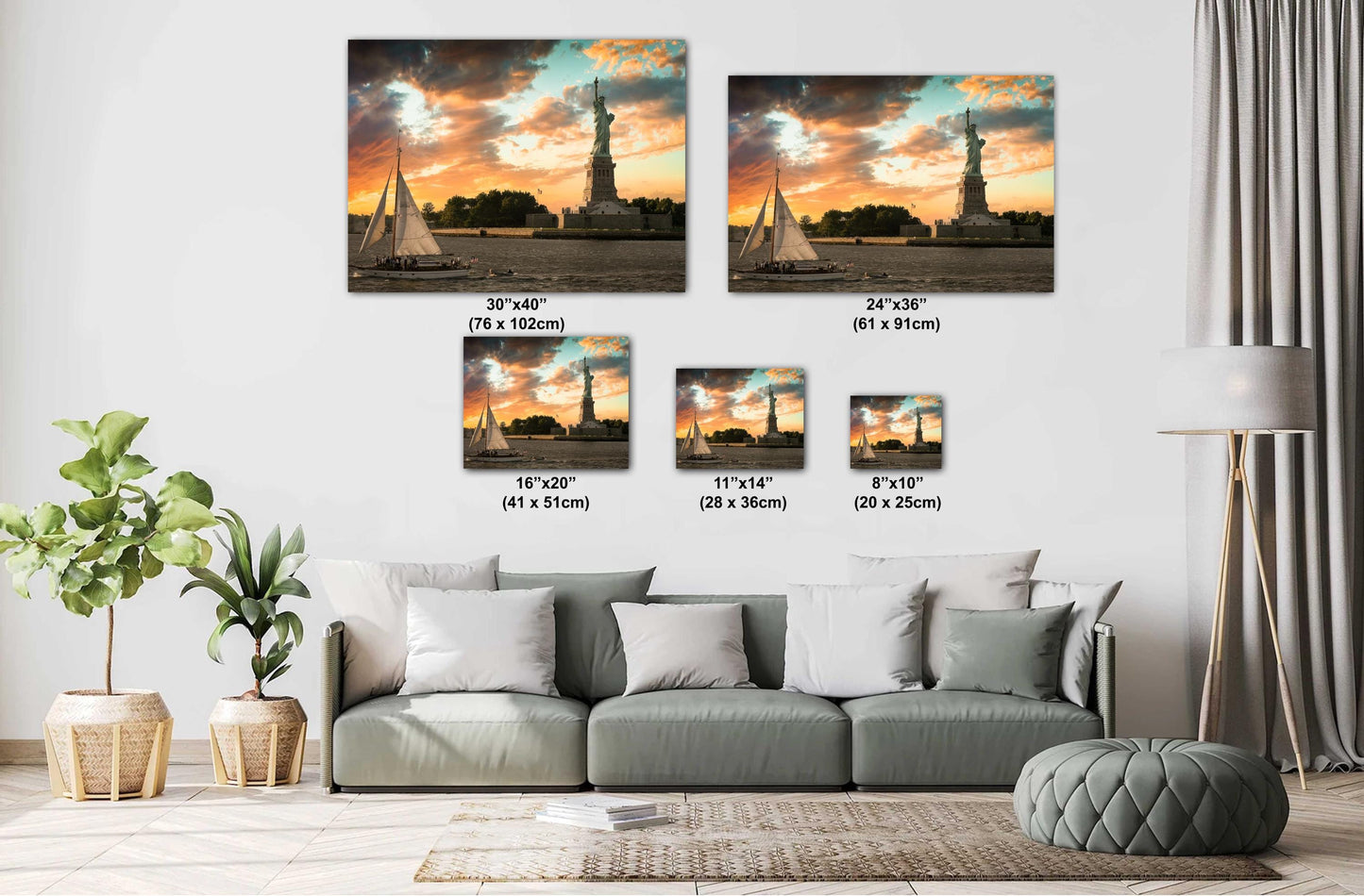 Lady Liberty at sunset metal print canvas print color photography daylight sunset river poster