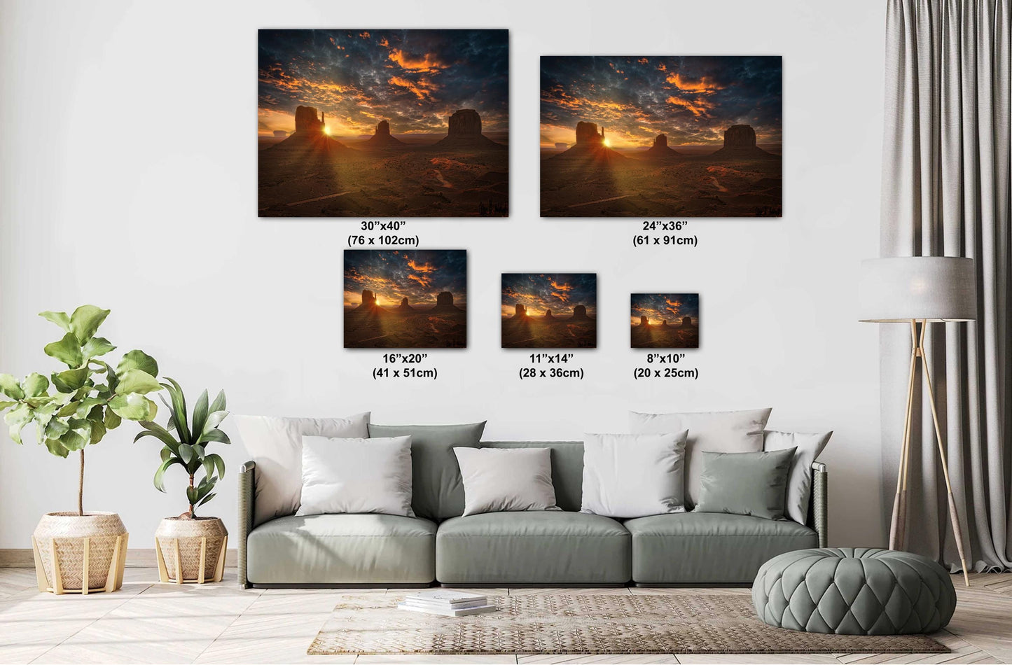 Sunrise on the Mittens. Monument Valley wall art canvas acrylic and metal prints