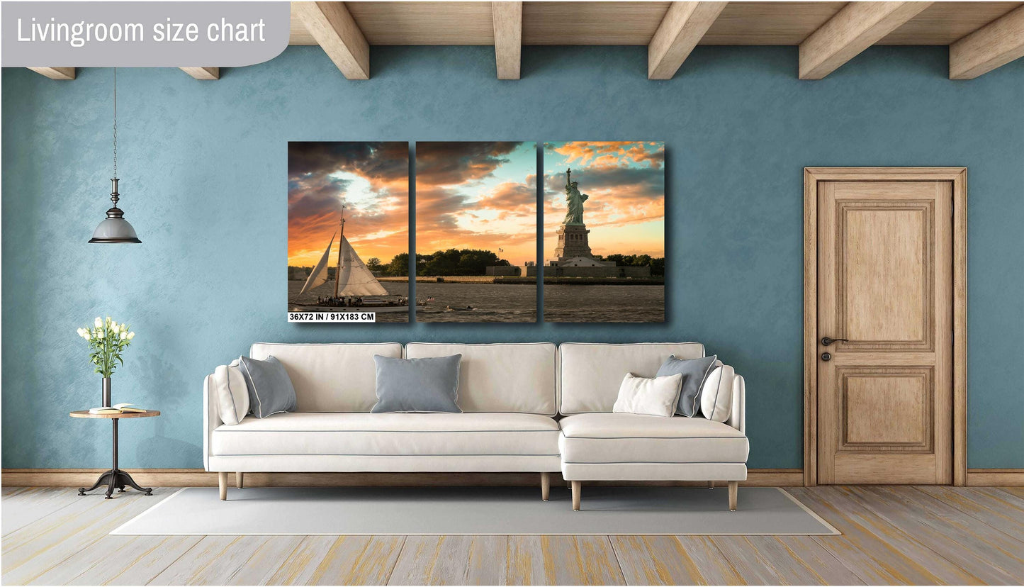 Lady Liberty at sunset metal print canvas print color photography daylight sunset river poster
