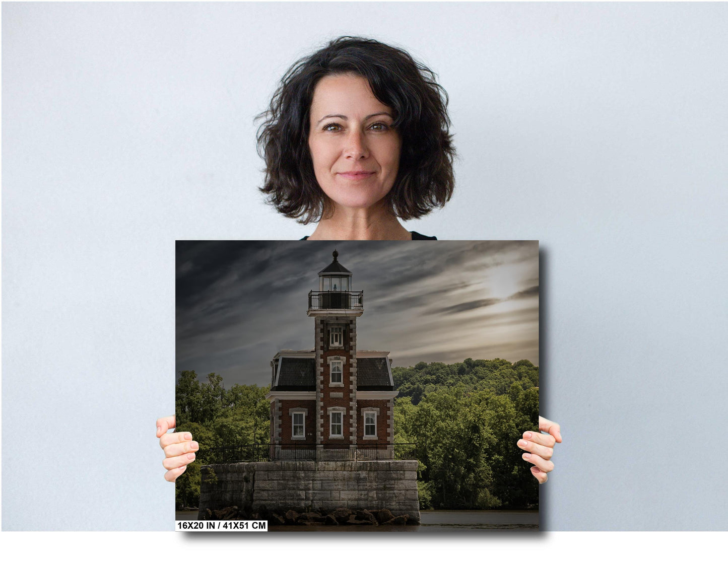 Hudson NY Light house Hudson River waterfront boats water sunlight canvas print metal print