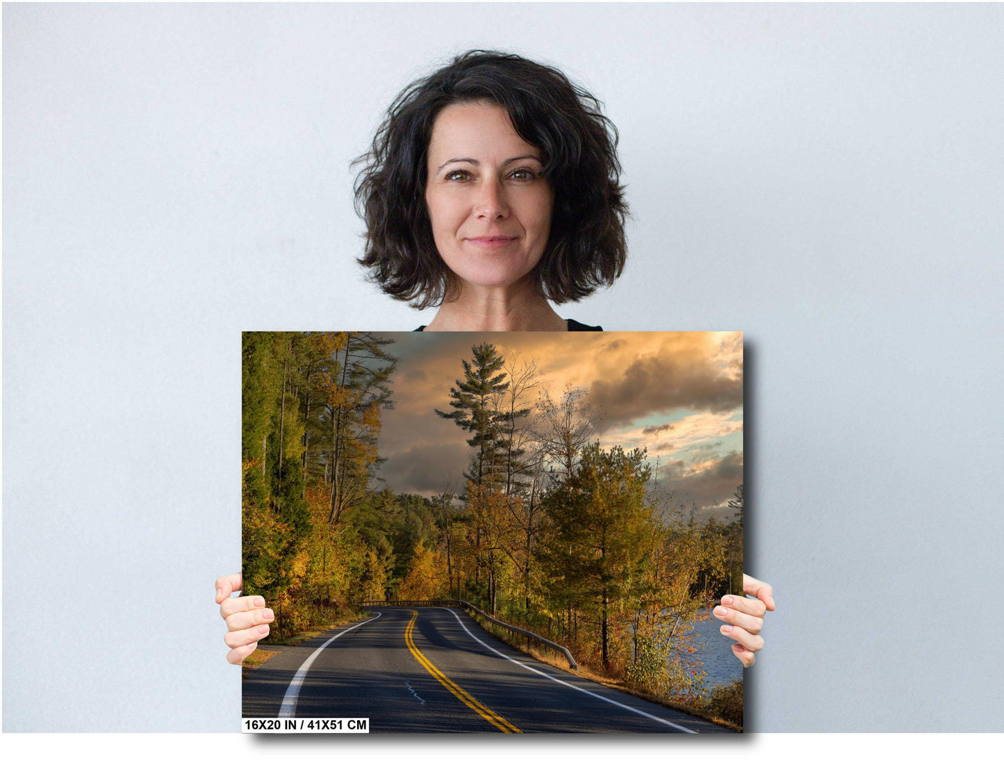 Lonely road along the lake. Loon Lake, Adirondacks colors mountains metal print canvas print wall art