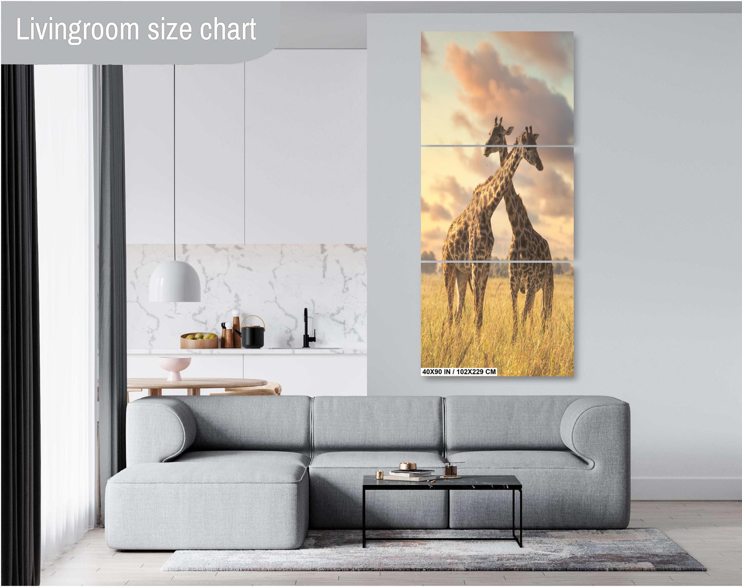 Hugging giraffe's at sunset Amboselli Park Kenya Africa bright color poster canvas print metal print Safari nature photography