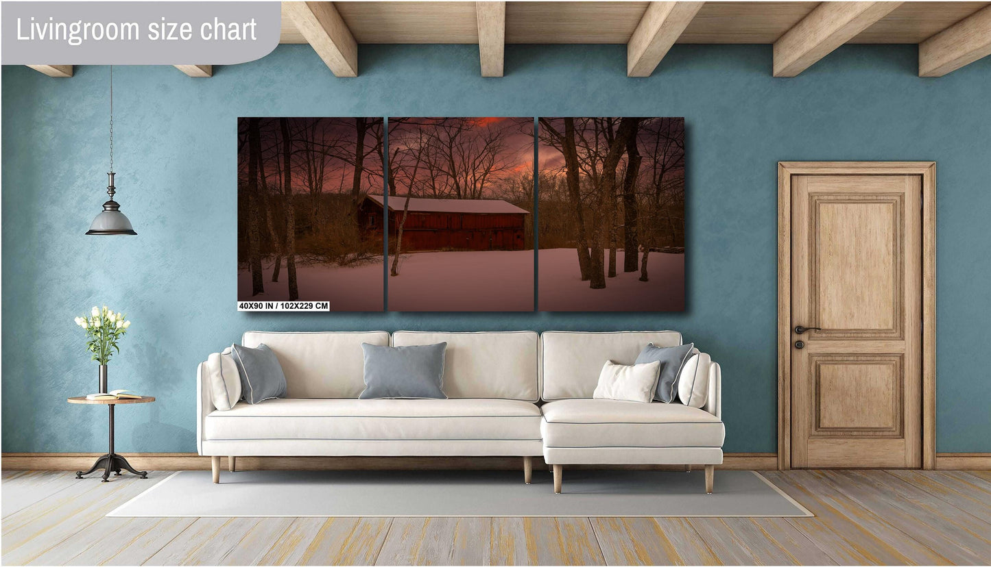 Sunset over an old barn in woods Dutchess county NY cannvas print metal print country wall art