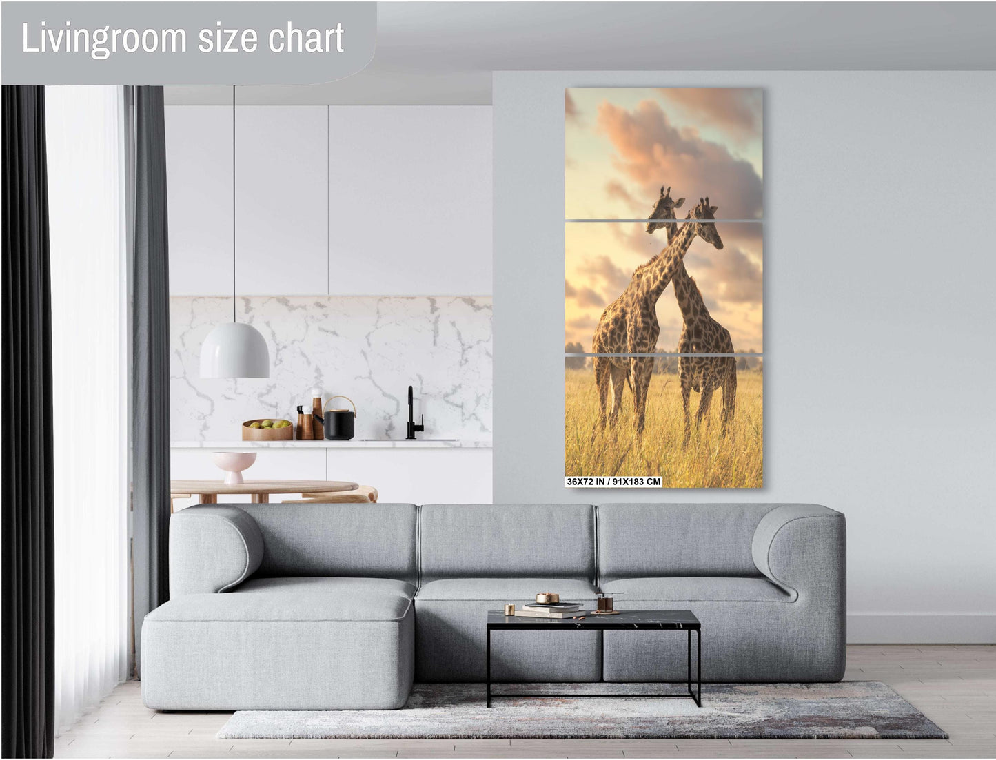Hugging giraffe's at sunset Amboselli Park Kenya Africa bright color poster canvas print metal print Safari nature photography