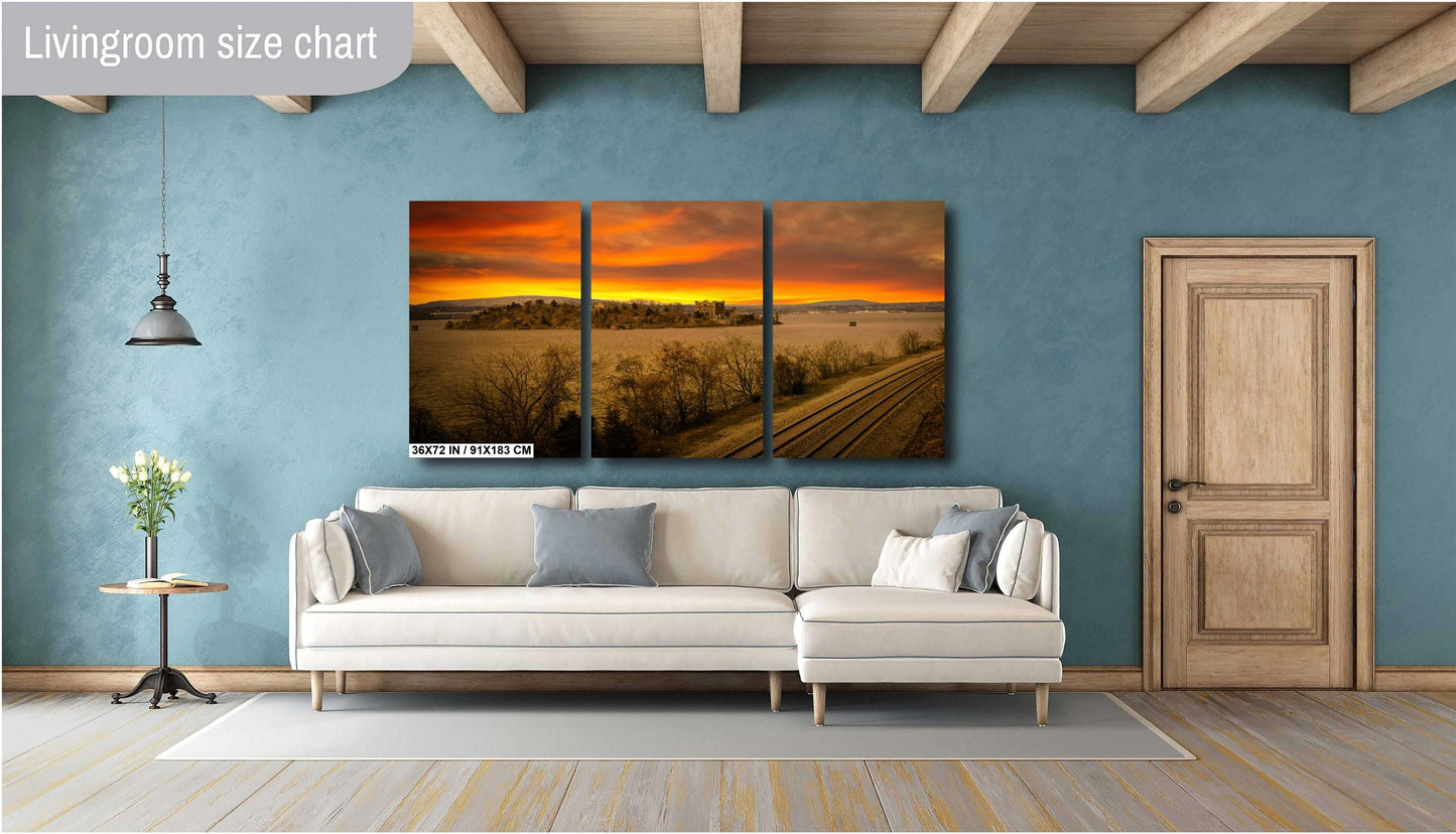Sunset over Bannerman's and the tracks Hudson River Hudson Valley Bannerman's island canvas print metal print wall art