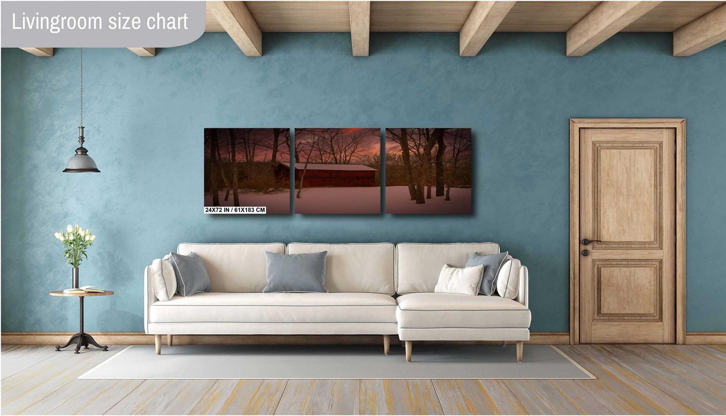 Sunset over an old barn in woods Dutchess county NY cannvas print metal print country wall art