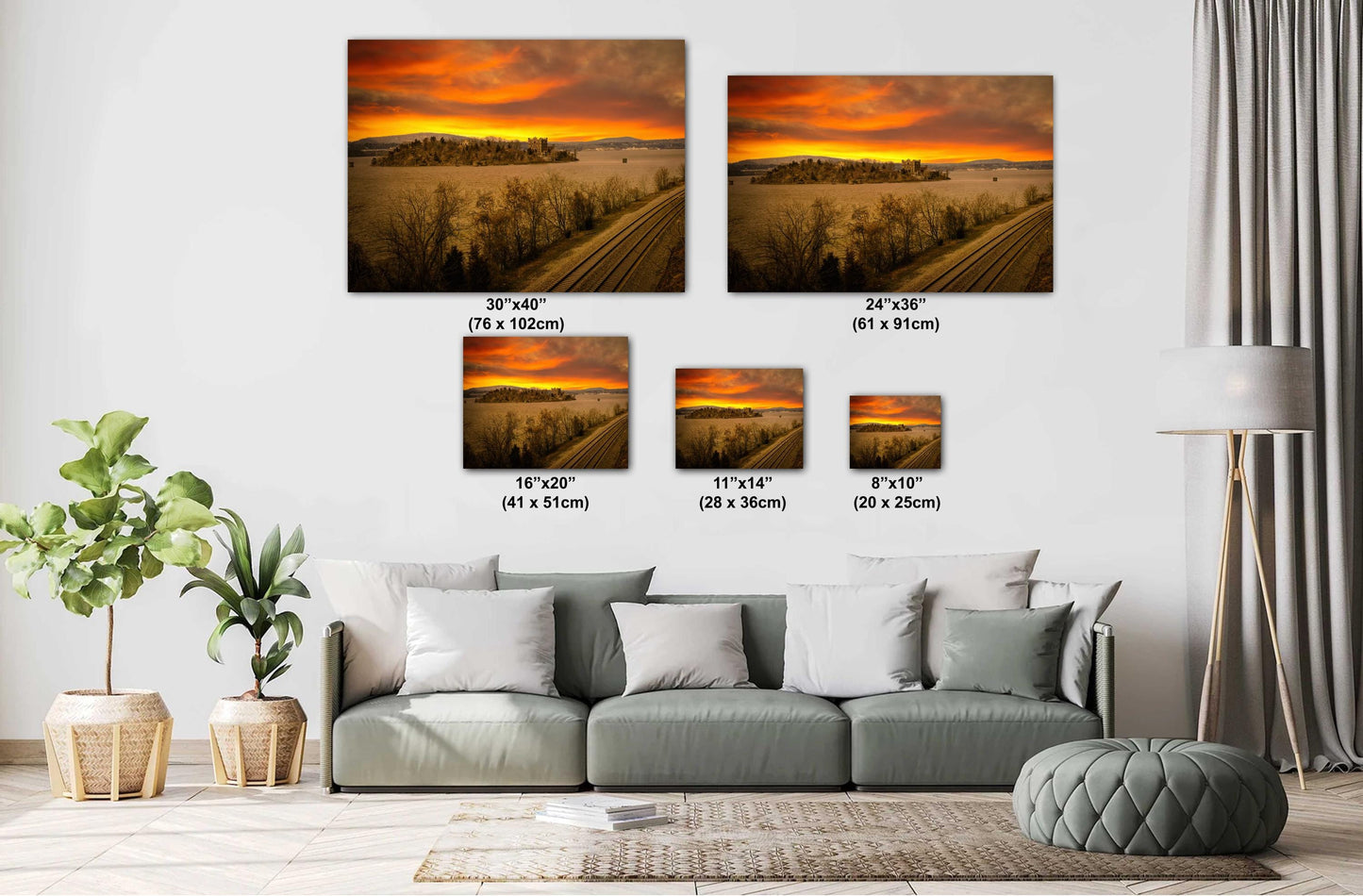 Sunset over Bannerman's and the tracks Hudson River Hudson Valley Bannerman's island canvas print metal print wall art
