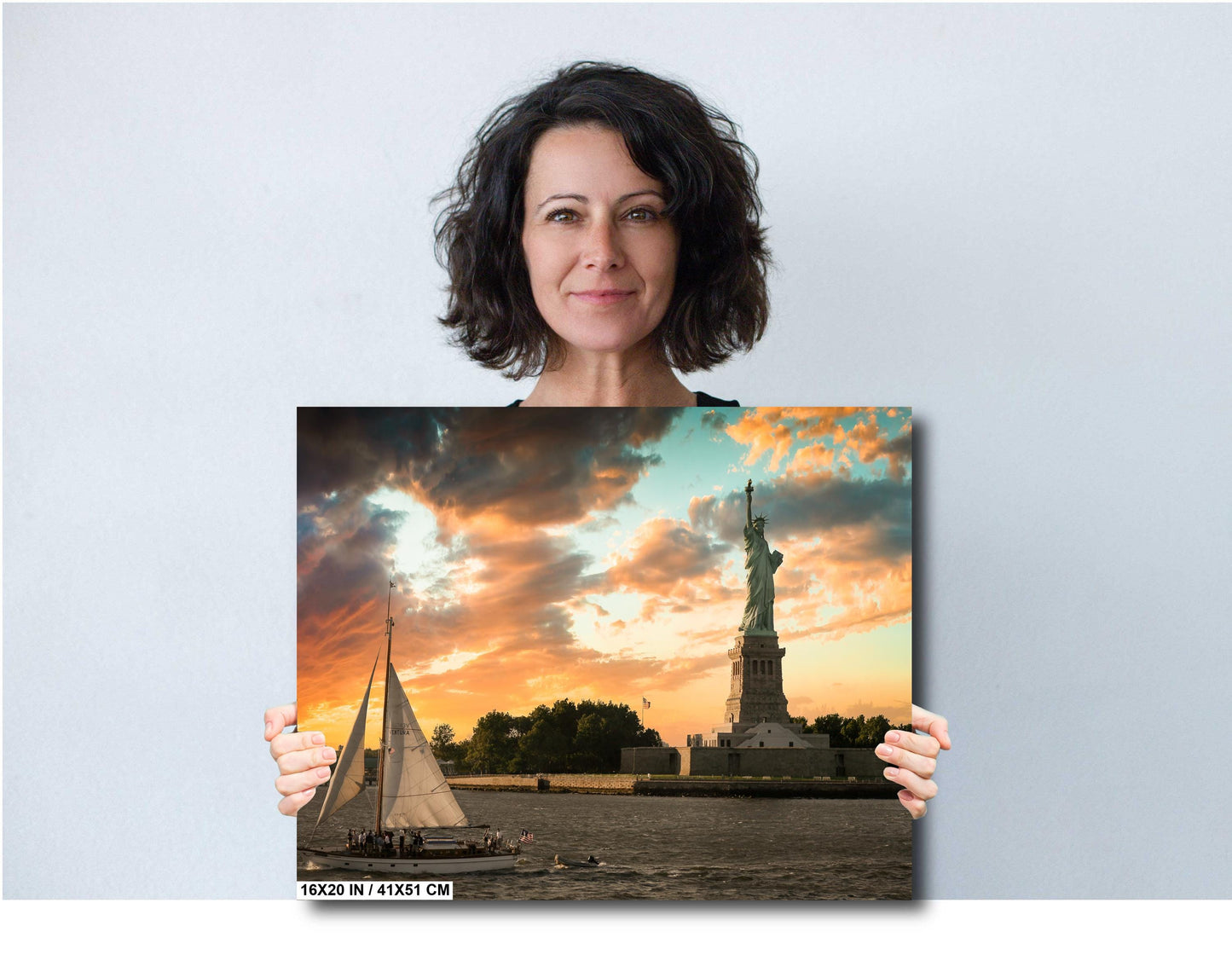 Lady Liberty at sunset metal print canvas print color photography daylight sunset river poster