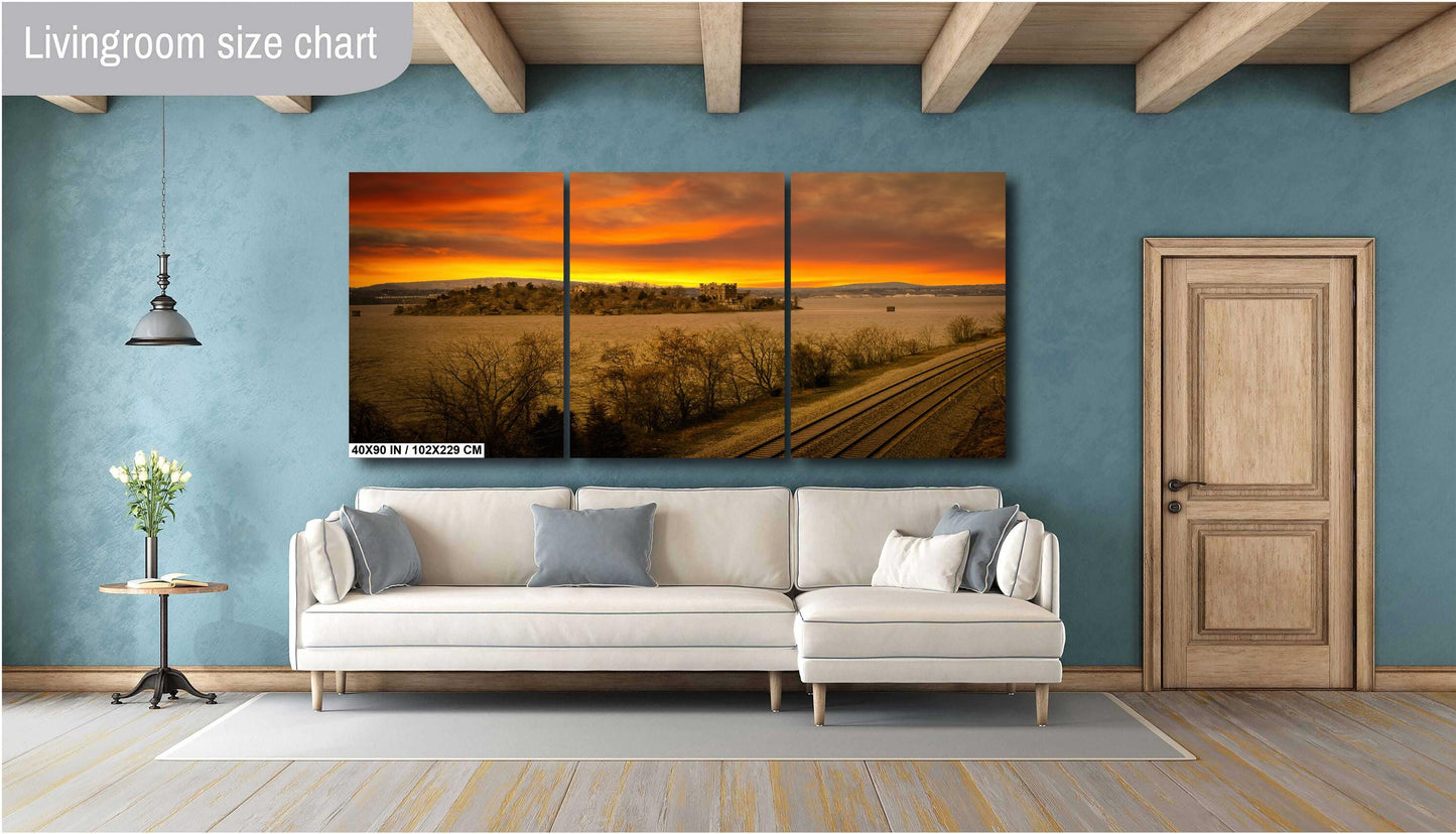 Sunset over Bannerman's and the tracks Hudson River Hudson Valley Bannerman's island canvas print metal print wall art