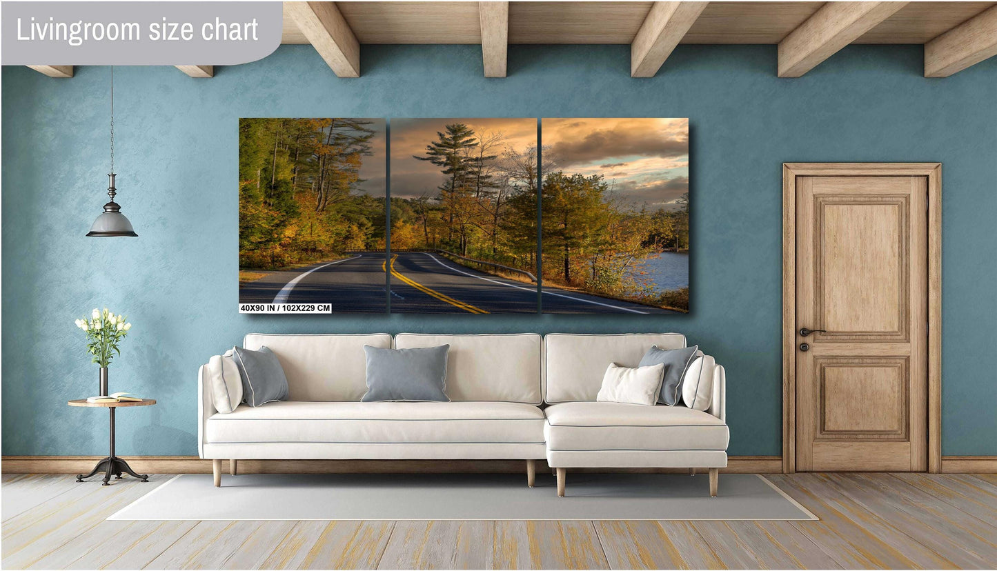 Lonely road along the lake. Loon Lake, Adirondacks colors mountains metal print canvas print wall art