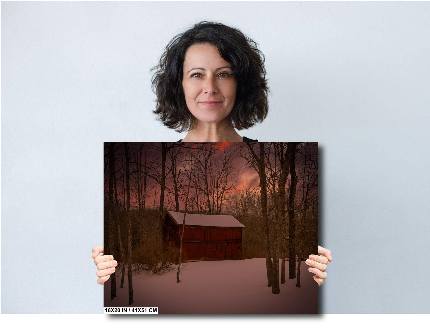 Sunset over an old barn in woods Dutchess county NY cannvas print metal print country wall art