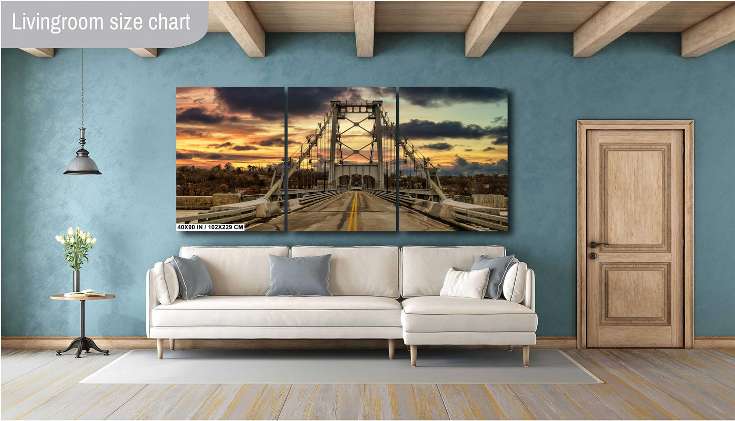The iconic Hudson Valley Wurtz St Bridge in Kingston NY at sunset canvas,metal, acrylic and photo paper wall art sized to fit