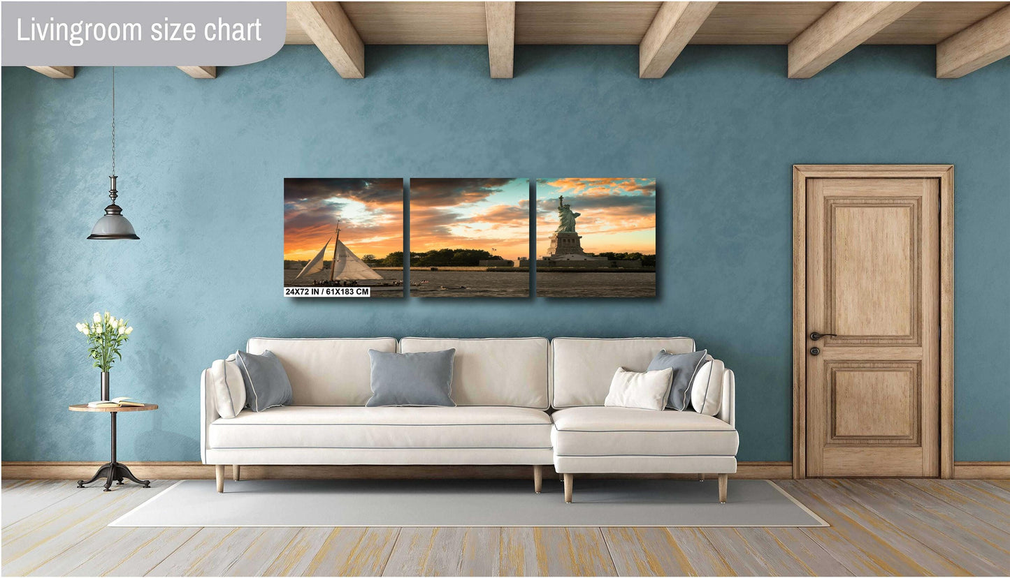 Lady Liberty at sunset metal print canvas print color photography daylight sunset river poster