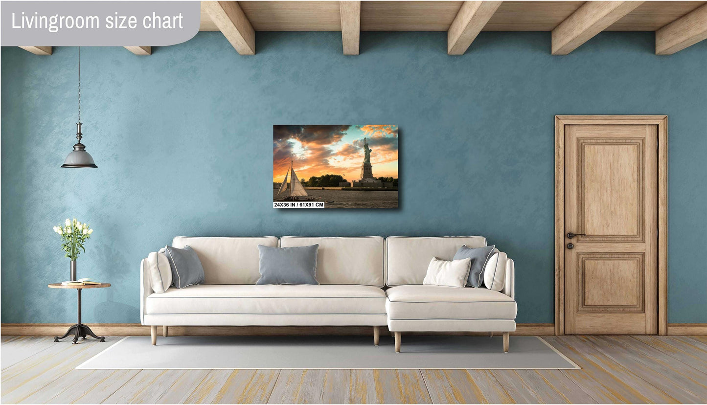 Lady Liberty at sunset metal print canvas print color photography daylight sunset river poster
