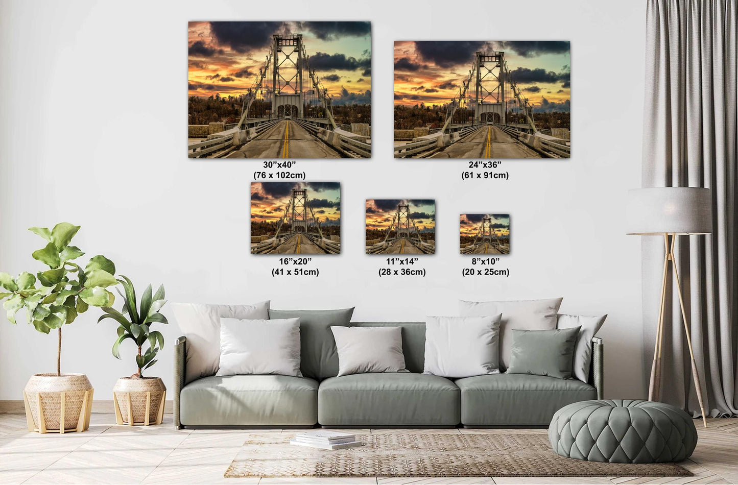 The iconic Hudson Valley Wurtz St Bridge in Kingston NY at sunset canvas,metal, acrylic and photo paper wall art sized to fit