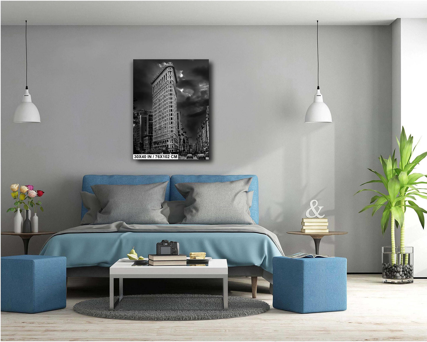 Another New York City Famous Icon on a stormy day metal print canvas print color photography night sunset river