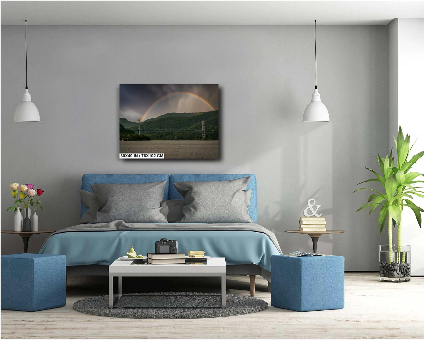 Rainbow over the Bear Mountain bridge Hudson River Hudson Valley canvas,metal, acrylic and photo paper wall art sized to fit