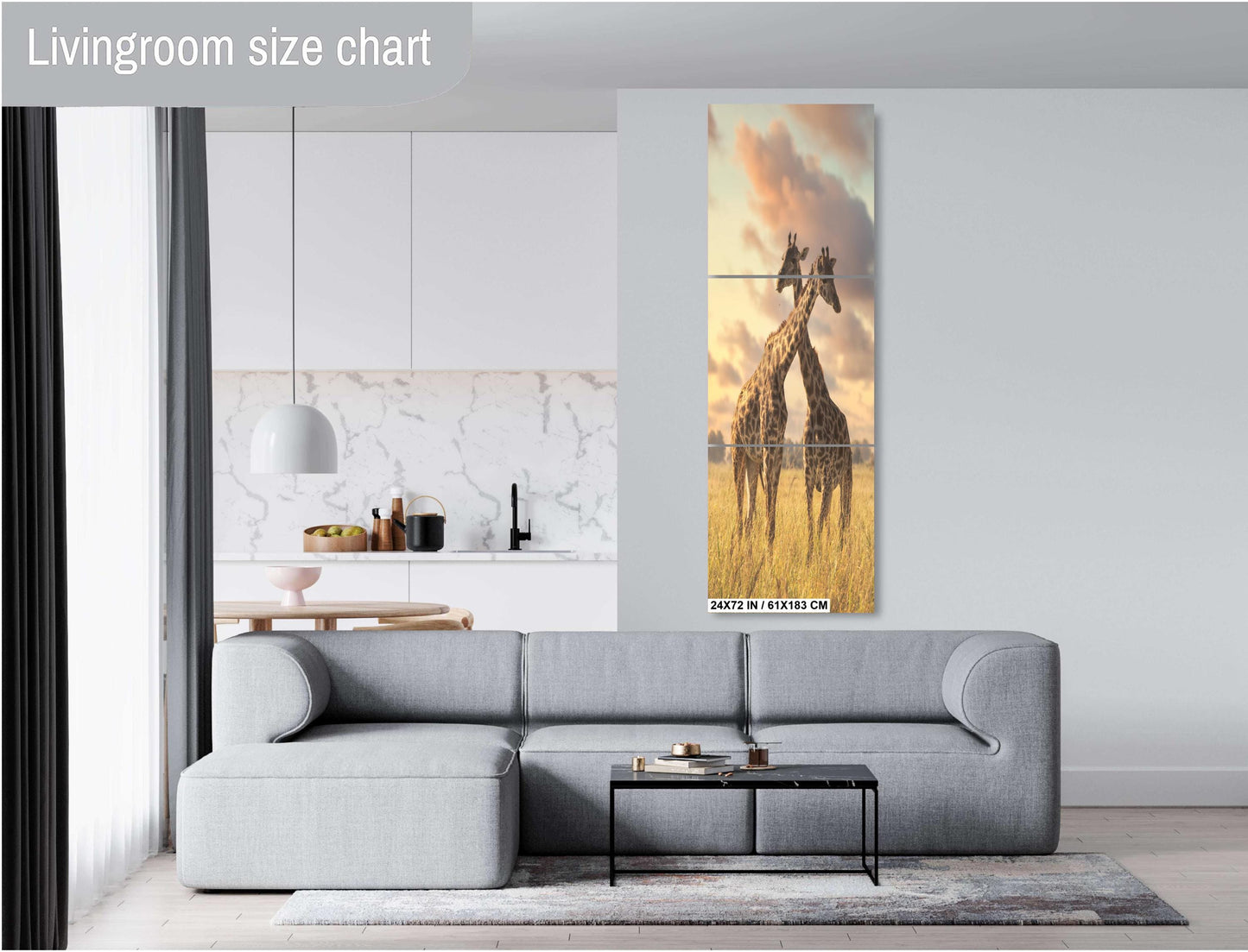 Hugging giraffe's at sunset Amboselli Park Kenya Africa bright color poster canvas print metal print Safari nature photography