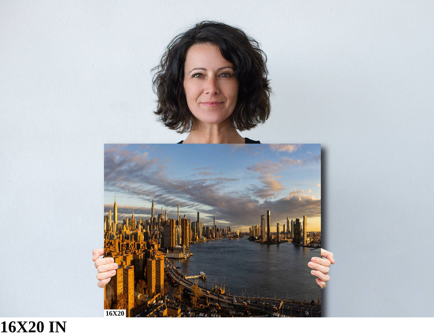 Manhattan by the dawn's early light NYC skyline from lower east side metal print canvas print color photography night poster