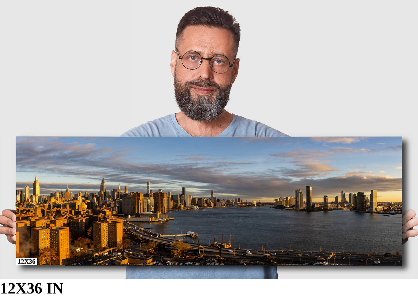 Manhattan by the dawn's early light NYC skyline from lower east side metal print canvas print color photography night poster