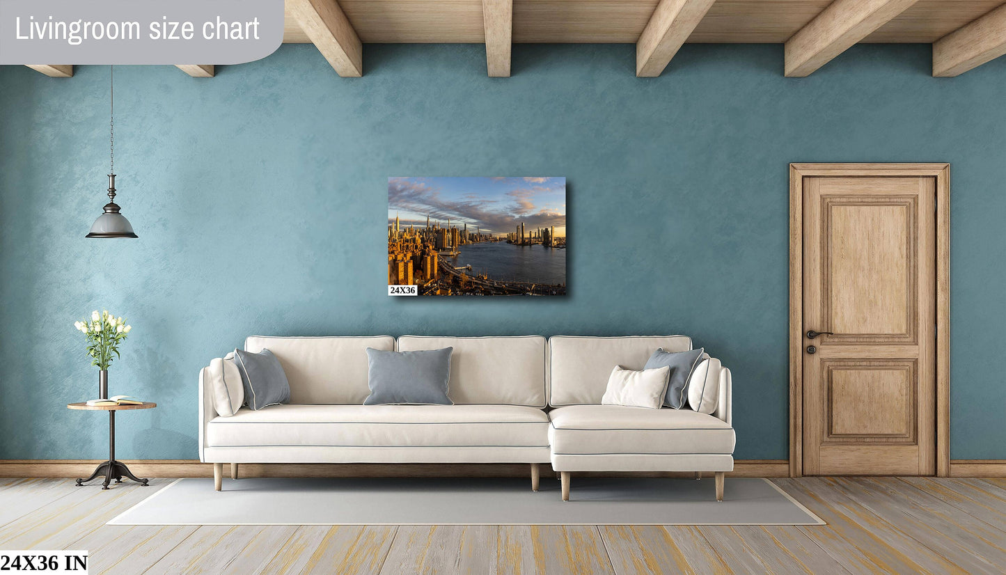 Manhattan by the dawn's early light NYC skyline from lower east side metal print canvas print color photography night poster