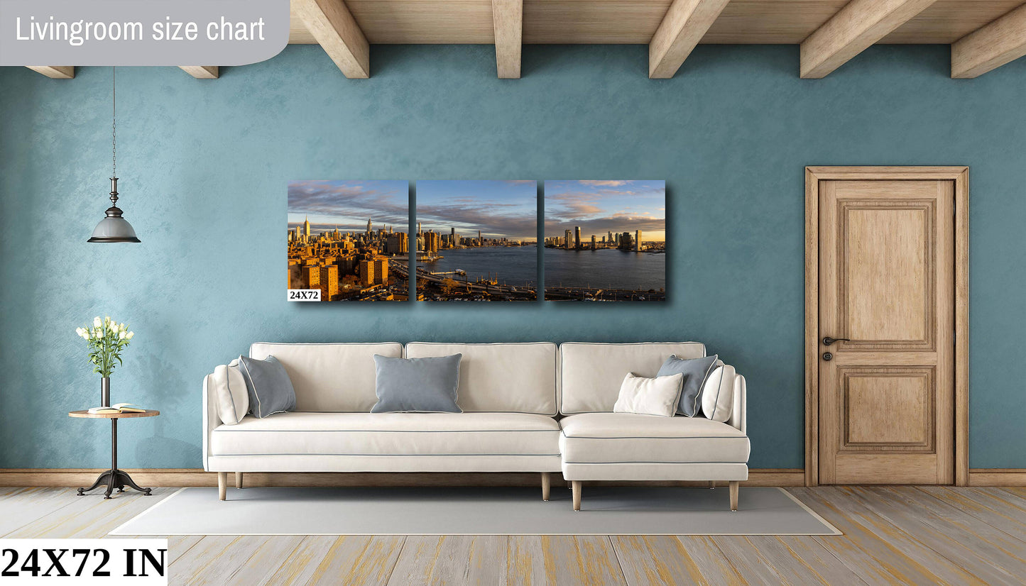 Manhattan by the dawn's early light NYC skyline from lower east side metal print canvas print color photography night poster