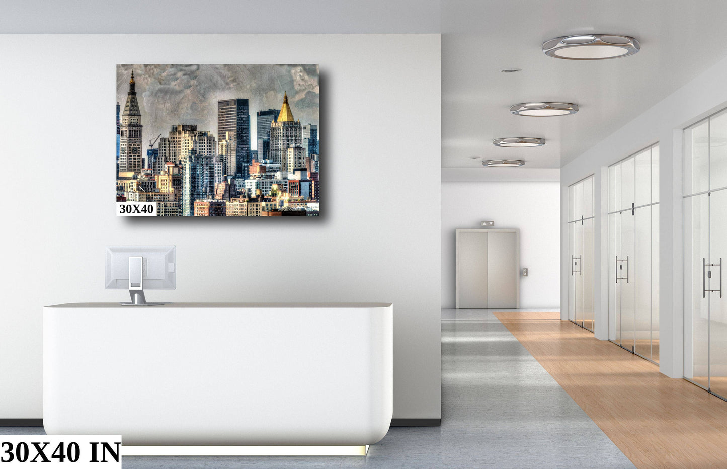 NYC skyline mid town metal print canvas print color photography daylight boat river poster