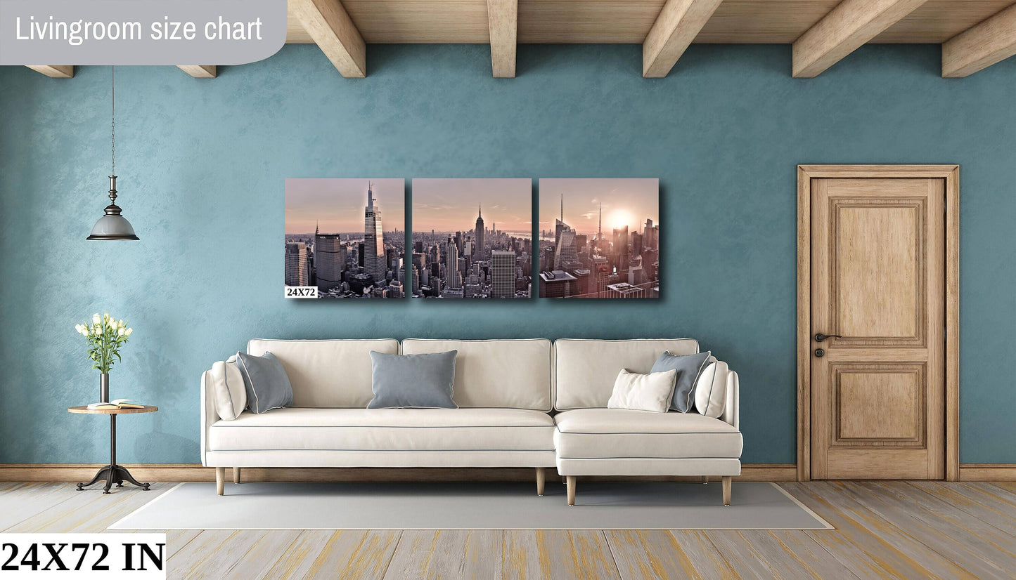NYC skyline mid town metal print canvas print color photography daylight boat river poster