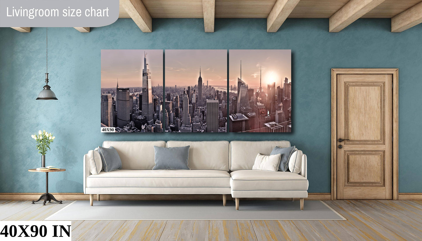 NYC skyline mid town metal print canvas print color photography daylight boat river poster