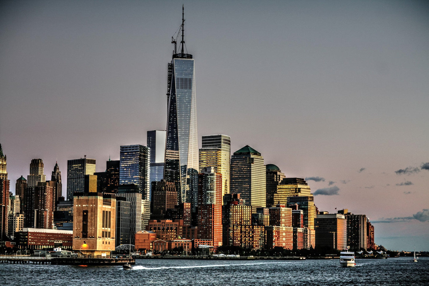 NYC skyline lower manhattan the battery metal print canvas print color photography daylight sunset river poster