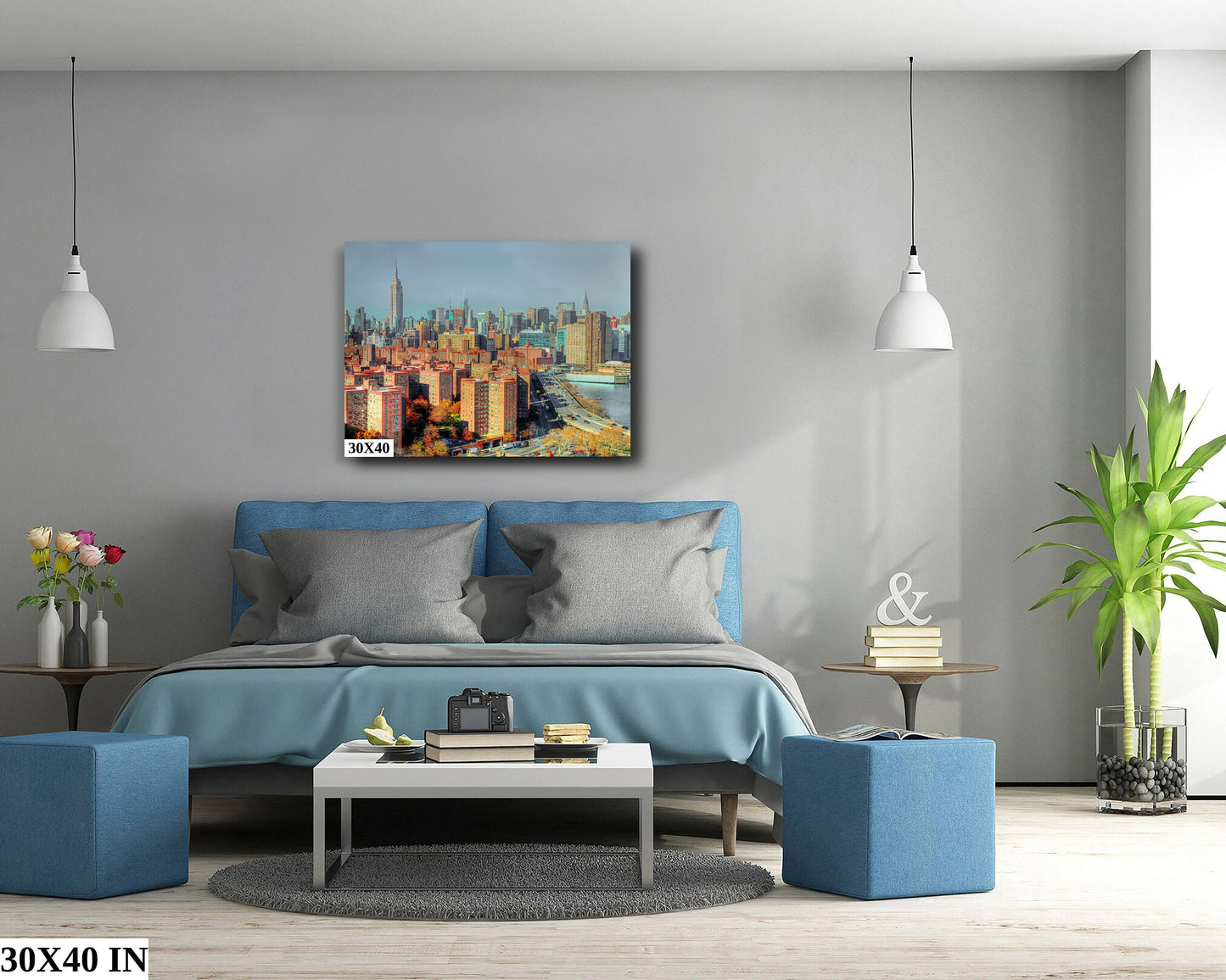 NYC skyline from lower east side metal print canvas print color photography night poster