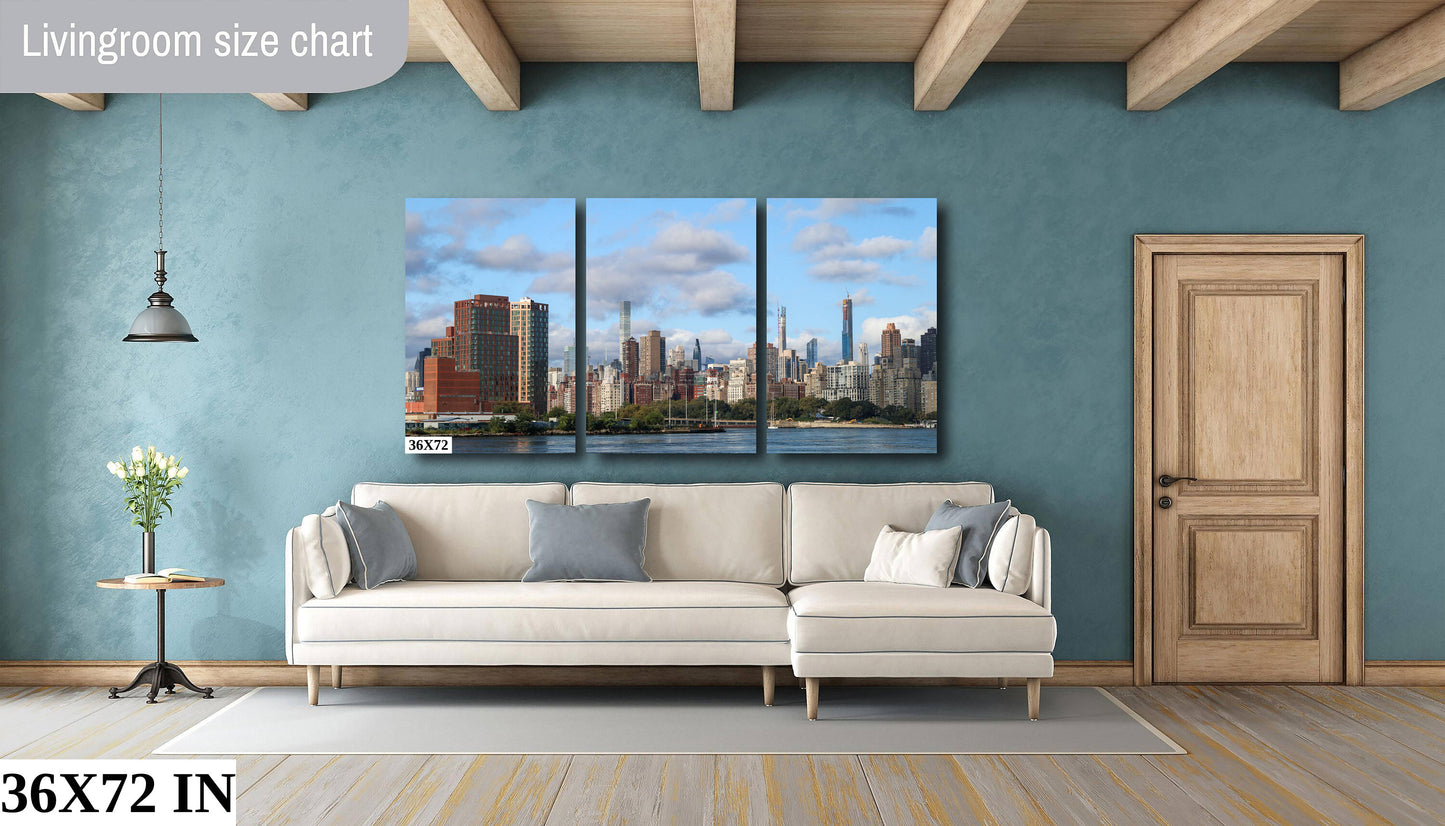Manhattan skyline from Long Island Sound close to Hellgate canvas print metal print daylight Astoria