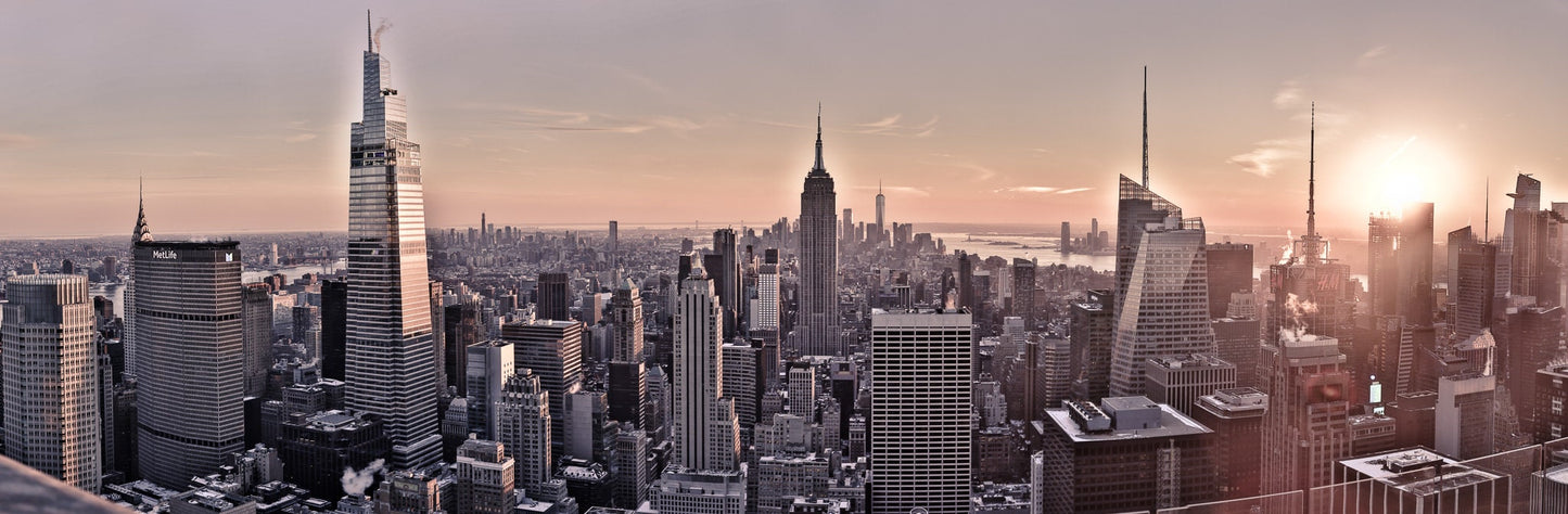 NYC skyline mid town metal print canvas print color photography daylight boat river poster