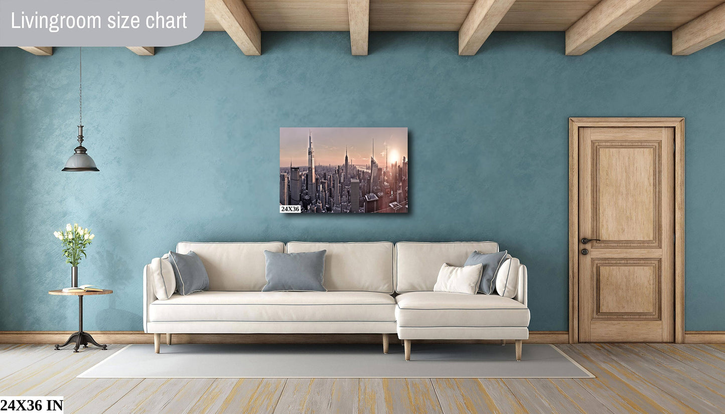 NYC skyline mid town metal print canvas print color photography daylight boat river poster
