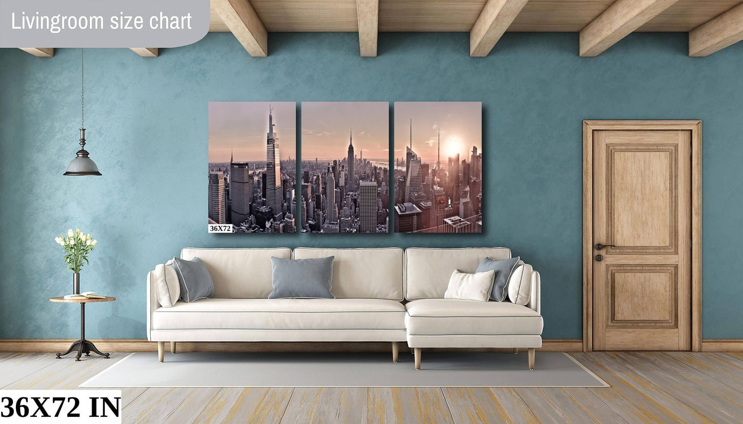 NYC skyline mid town metal print canvas print color photography daylight boat river poster