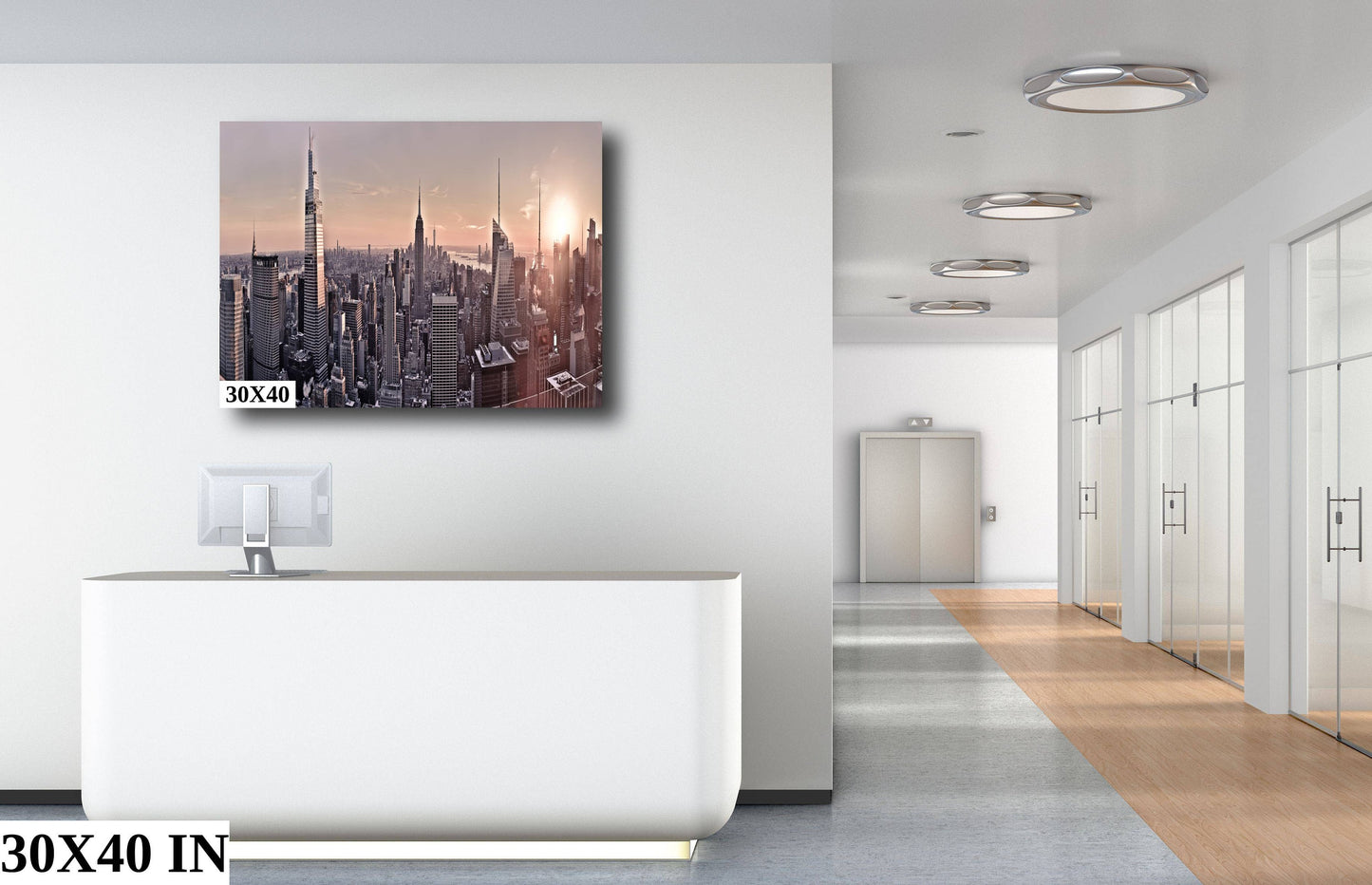 NYC skyline mid town metal print canvas print color photography daylight boat river poster