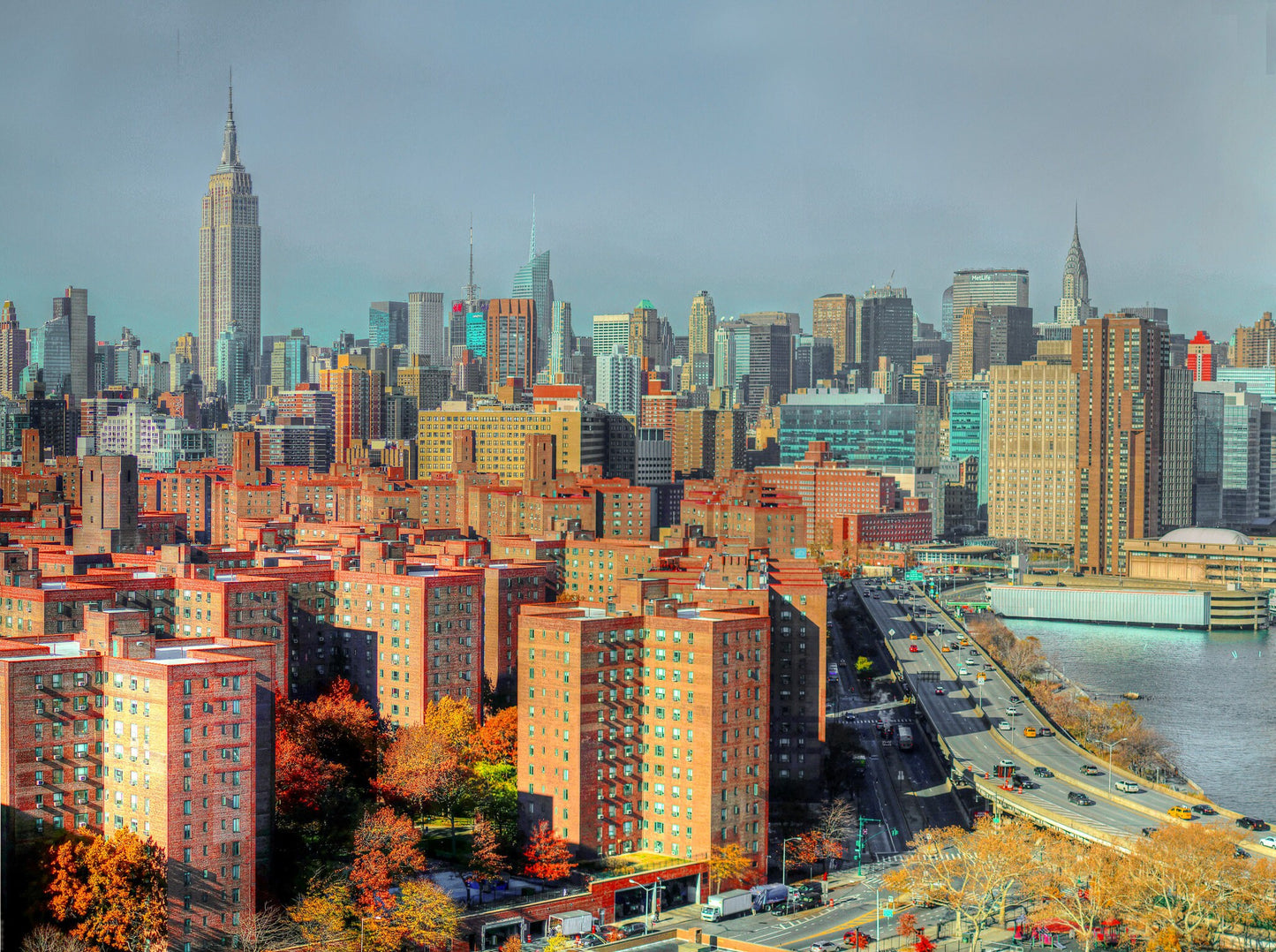 NYC skyline from lower east side metal print canvas print color photography night poster