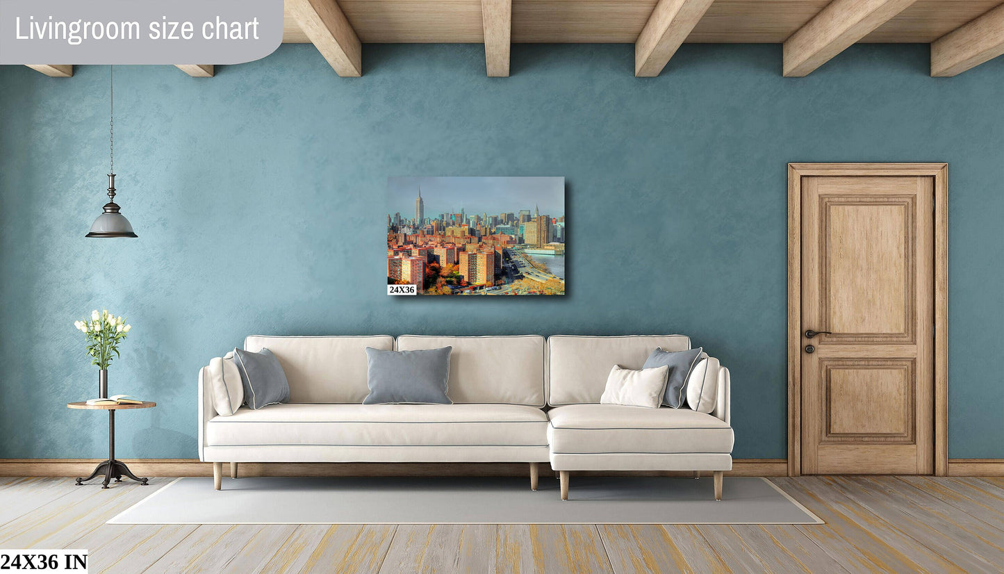 NYC skyline from lower east side metal print canvas print color photography night poster