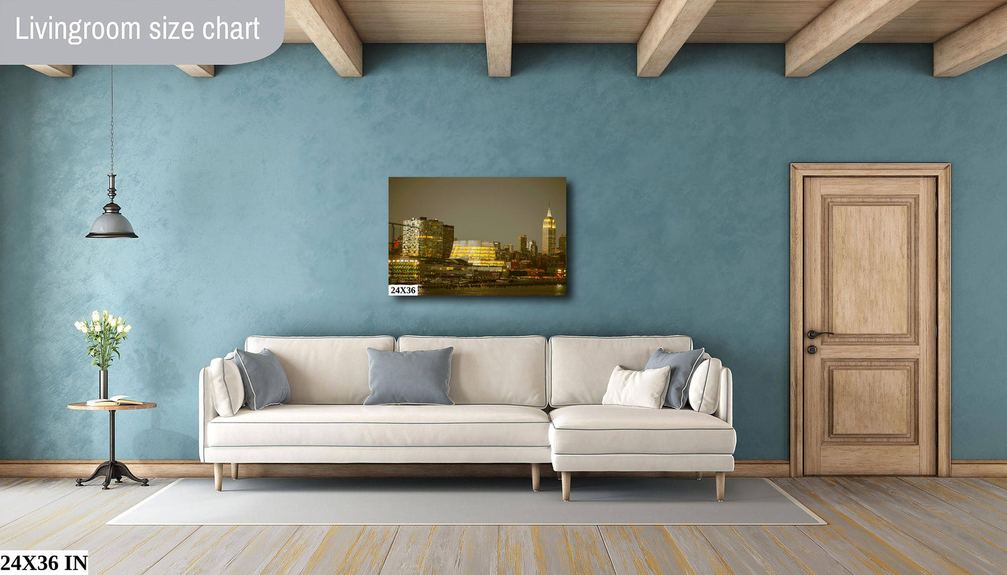 NYC skyline mid town Manhattan empire state the battery metal print canvas print color photography daylight sunset river poster