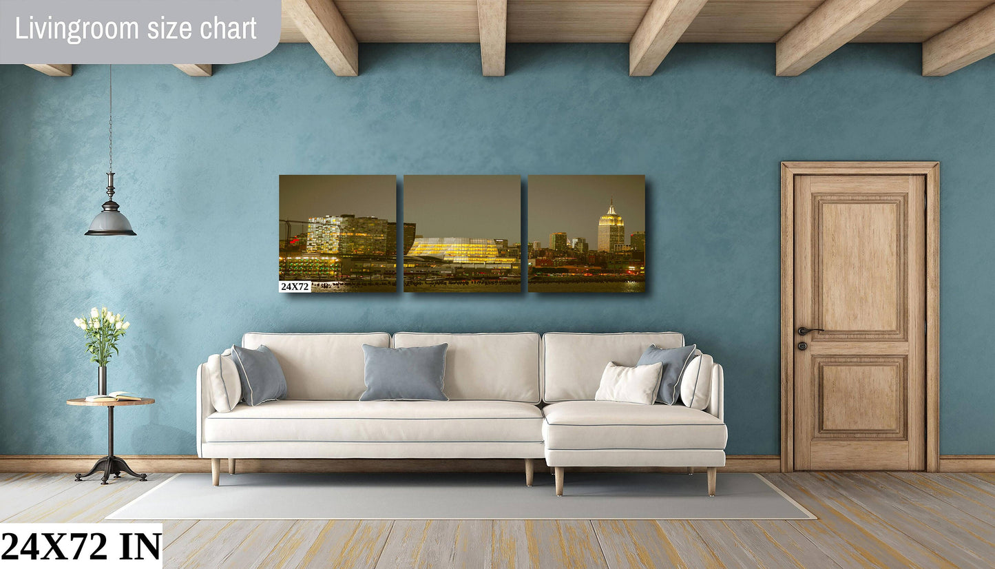 NYC skyline mid town Manhattan empire state the battery metal print canvas print color photography daylight sunset river poster