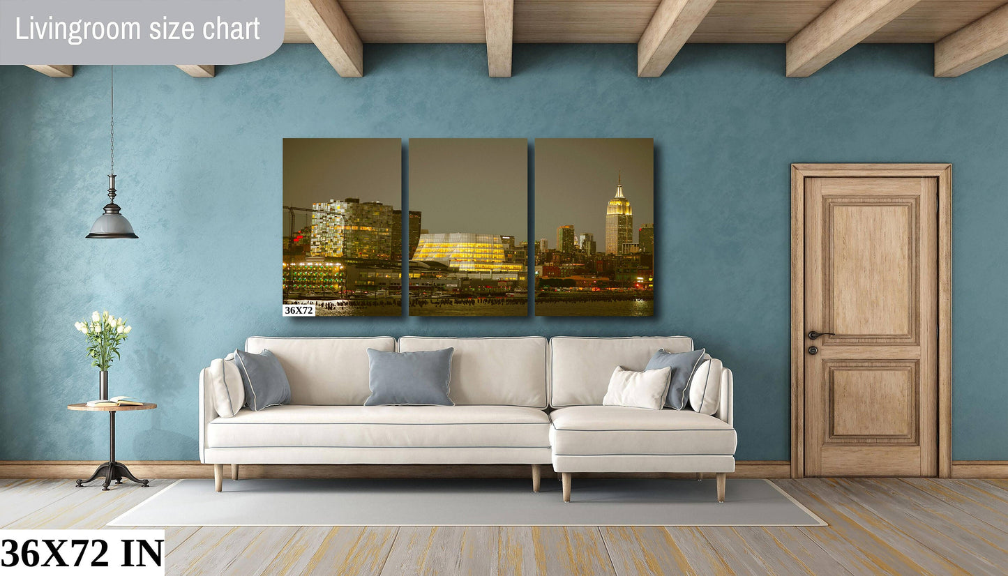 NYC skyline mid town Manhattan empire state the battery metal print canvas print color photography daylight sunset river poster