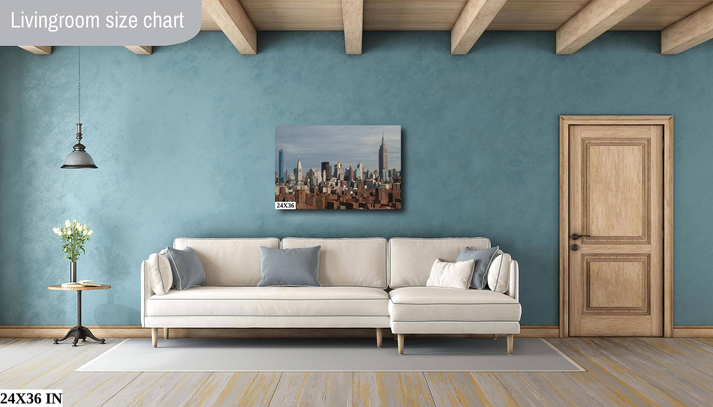 NYC skyline from lower east side mid town empire state building metal print canvas print color photography poster