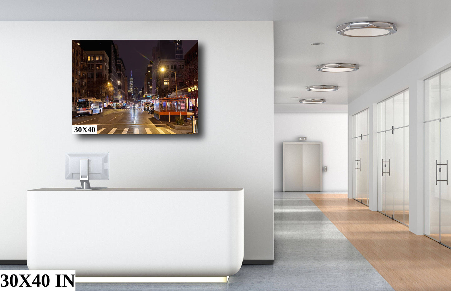 NYC Looking down 1st from 16th 1 world trade NYC street metal print canvas print color photography night poster