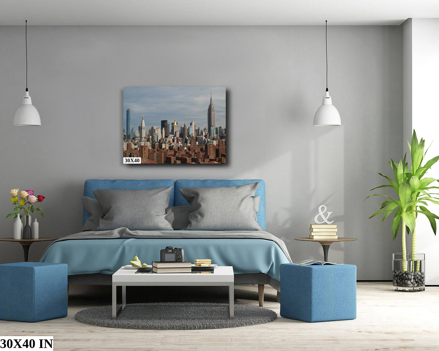 NYC skyline from lower east side mid town empire state building metal print canvas print color photography poster