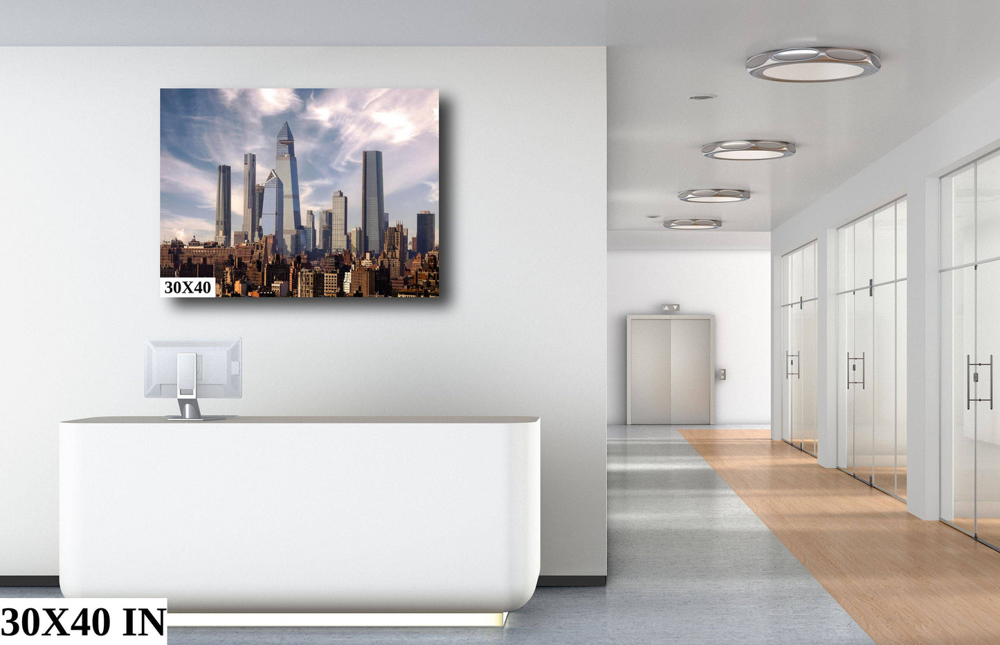 NYC skyline New Construction west side mid town from Tribeca metal print canvas print color photography daylight storm poster